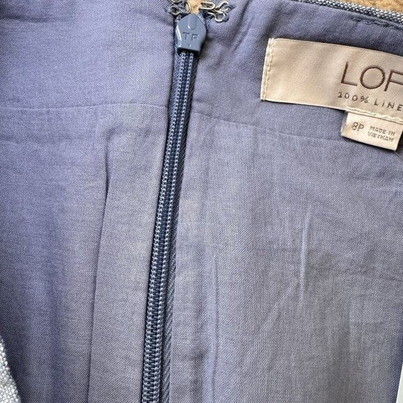 Ann Taylor LOFT 100% Linen Skirt Sky Chambray Blue Button Midi Straight Split - Picture 7 of 7